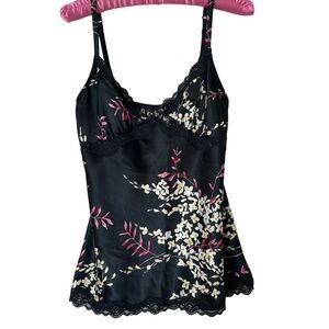 Emporio Armani Women Black Floral Pink/White/Yellow Camisole/Lace Stretch S